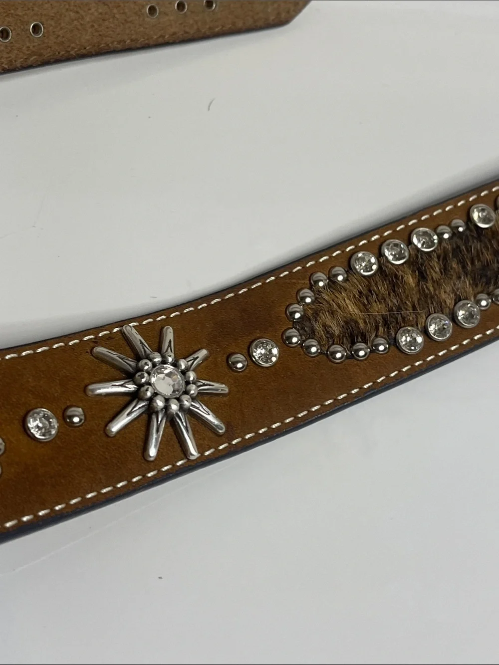 Nocona Tan Leather Belt with Crystal Starburst Accents